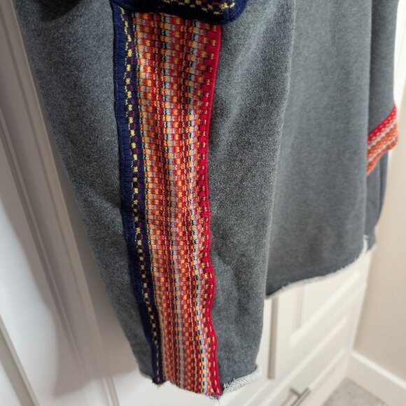 Natural Life Boho Charcoal Oversized Sweatshirt W/ Red Knit Trim, Raw Edges, S/M - Picture 5 of 9